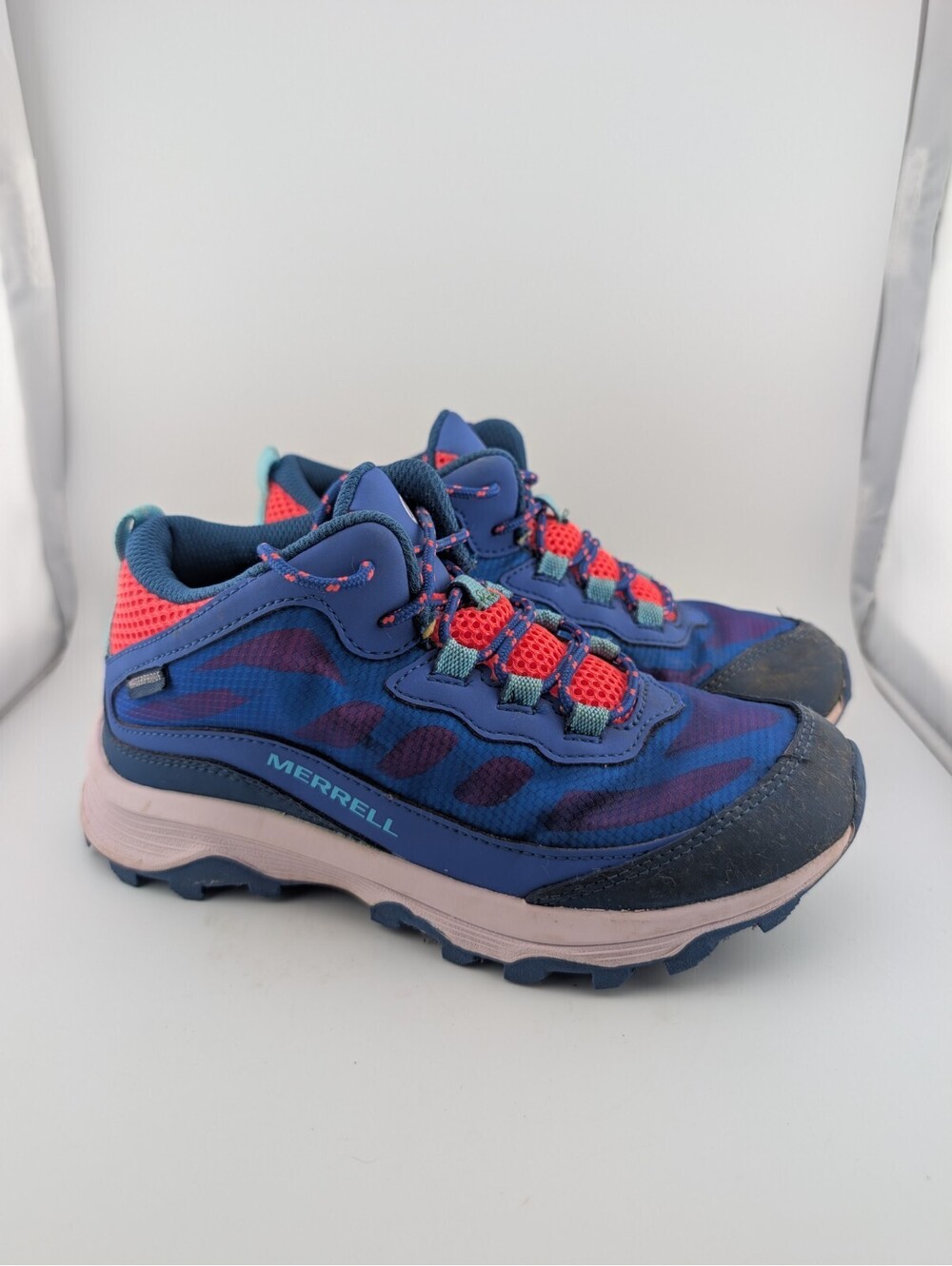 Merrell Kids Size 3 Moab Speed Mid Waterproof Hiking Shoes Boots Pink Blue